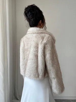 Lux Faux Fur Cropped Jacket in Light Taupe thumbnail 2