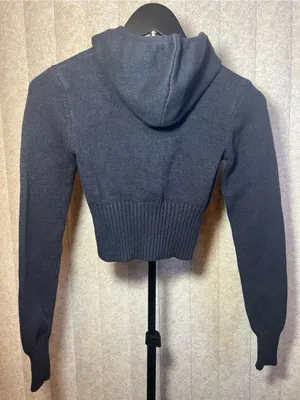 Edikted XS Dark Navy Cropped Double Zip Knit‎ Hoodie Sweater Y2K thumbnail 2