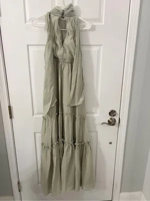 MARBLE Light Sage Tiered Halter Maxi Dress Green Size M thumbnail 5