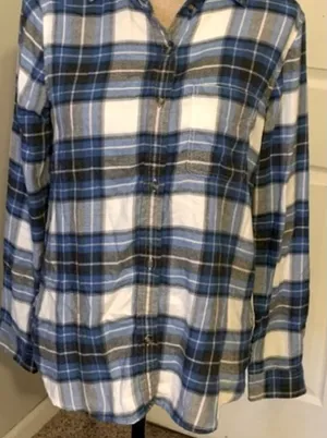 American Eagle Outfitters AHH-MAZINGLY SOFT Boyfriend Fit Blue Flannel Shirt thumbnail 6