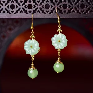 18K Gold Plated Green Agate Flower Dangle Drop Earrings for Women,Flower Earring thumbnail 1