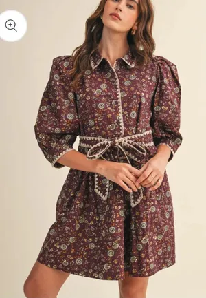 &merci Elegant Floral Burgundy Mini Dress thumbnail 1