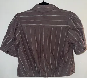 Boutique 27 Miles Malibu Brown Striped Linen Button Blouse thumbnail 2
