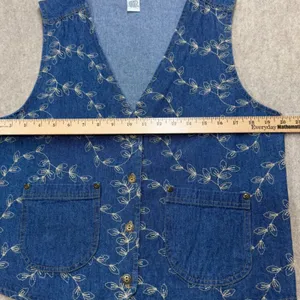 Vintage Cottagecore Embroidered Floral Denim Vest Women Medium Blue Boho Western thumbnail 5
