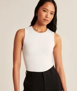 Abercrombie & Fitch Soft Collection Sleeveless Bodysuit in White thumbnail 1