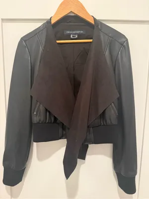 French Connection Black Draped Faux Leather Waterfall Jacket thumbnail 2