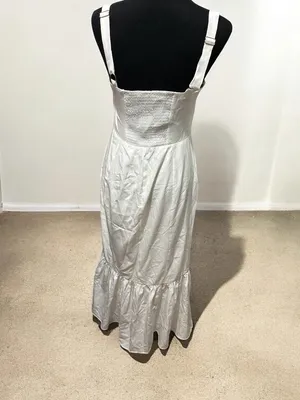 White Square-Neck Slip Dress with Ruffle Hem thumbnail 3