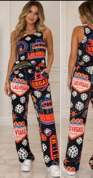 Las Vegas Sin City Themed Multicolor Themed 2 Piece Set ( SZ L) NWOT Gambling thumbnail 1