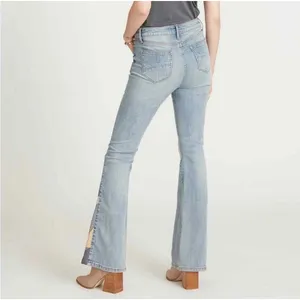 Driftwood Farrah Flare Jeans Faux Suede Patchwork Light Wash Blue Size 31 thumbnail 3
