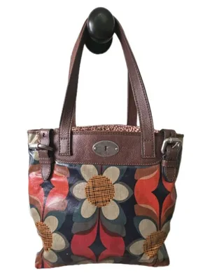 Fossil Key Per Floral Canvas Shopper Tote Shoulder Bag Purse Y2K Vintage Retro thumbnail 1