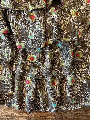 Liberty of London Target Sundress Womens Small Grey Peacock Tiered Ruffle EUC thumbnail 5