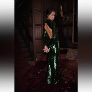 HOUSE‎ OF CB 'Belle' Pine Green Sequin Maxi Dress NWOT size S thumbnail 4
