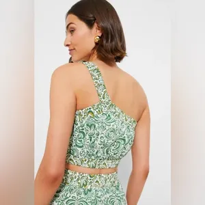 Hyacinth House Gina One Shoulder Crop Top Green Floral Cotton NWT Size S thumbnail 3