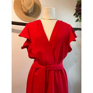 Amanda Uprichard Martinque Red Ruffled Wrap Midi Summer Dress Size Medium USA thumbnail 4