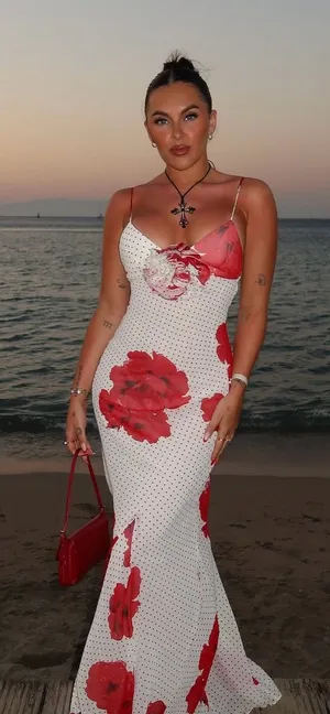 Zara maxi long Floral Red and White ruffled bodycon Dress evening party wedding thumbnail 1