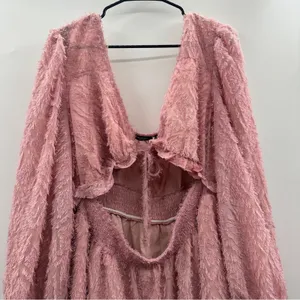 SHEIN Pink Feather Fringe Tie Open Front Long Sleeve Mini Dress Size 4XL‎ thumbnail 2