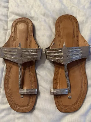 Kolhapuri Women's Leather Chappal Flats Sandals Indian Metallic Rose Gold Size 7 thumbnail 1