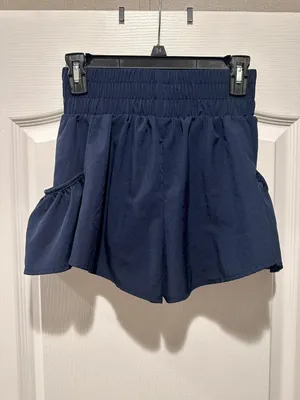 Boutique - Navy Blue Athletic Shorts with Ruffle Trim & Pockets! thumbnail 2