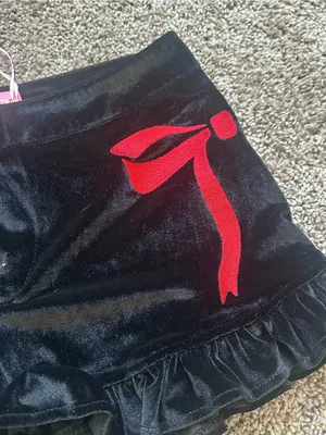 Sugar Thrillz Black Velvet Ruffle Shorts with Red Bow Accents thumbnail 3