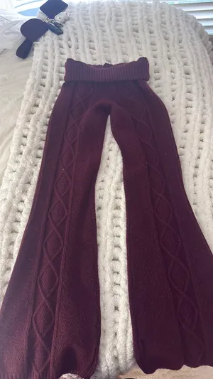 Edikted Cable Knit Sweater Pants Dark Red thumbnail 2