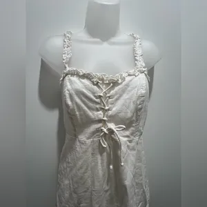 Urban Outfitters Cream Smocked Back Ruffle Hem Mini Dress S thumbnail 3