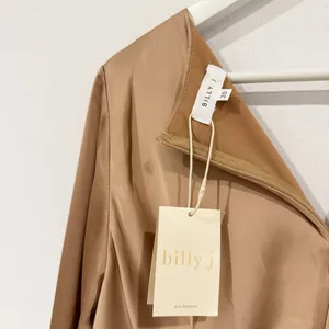 Billy J Brigitte‎ Dress Plus Size 20 Tan Satin Tie Front Maxi V Neck Old Money thumbnail 8