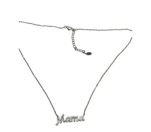Vintage Sterling Silver Mama Script Pendant Necklace CZ Stones Estate Adj 18" thumbnail 1