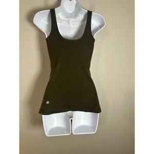 Lululemon Scoop Neck Tank Top Dark Olive Green Size 4 Shelf Bra Activewear thumbnail 3