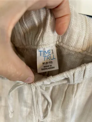 Time and Tru Cream Striped High Waist Linen Blend Drawstring Shorts. | Medium thumbnail 5