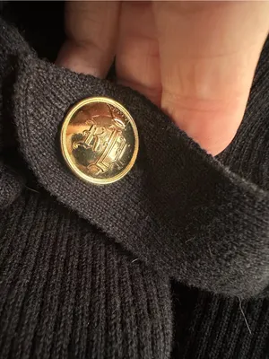 Ralph Lauren Black Ribbed Turtleneck Sweater Gold Buttons Epaulettes Preppy thumbnail 4