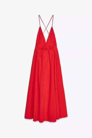 Zara long red maxi dress ZW collection flowy corset elegant evening wedding thumbnail 5
