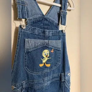 Vintage Tweety Embroidered Denim Shortall‎ Skort Sz Medium Kidcore Disney thumbnail 2
