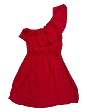 Vintage Papaya Women’s One Shoulder Mini Dress S Ruffle Neckline Flirty Feminine thumbnail 1