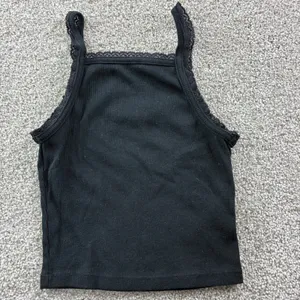 American Eagle Black Ribbed Lace‎ Trim Cropped Tank Top Womens XS Cami Casual thumbnail 2