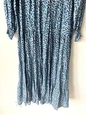 Zara The Angel Dress Blue Abstract Tiered Midi Dress Long Sleeves Flowy Boho thumbnail 5