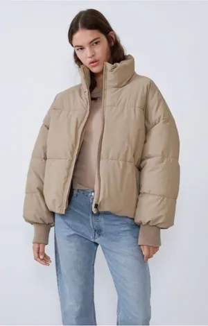 Zara tan puffer jacket  thumbnail 1