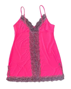 Victoria’s Secret Hot Pink Mesh Leopard Lace Slip Dress Large thumbnail 1