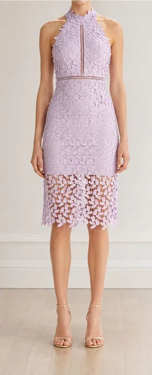NWT Bardot Gemma Dress US 6 Orchid Purple Lace Halter Open Back Cocktail Wedding thumbnail 1