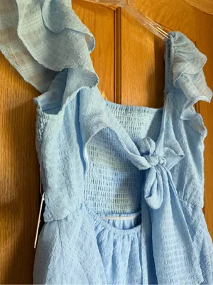 Altar’d State Light Blue Ruffle Sleeve Smocked Tiered Mini Dress Medium NWT thumbnail 6