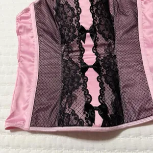 Victoria’s Secret Corset Style Tank Top Sz M Medium Pink With Black Lace thumbnail 7