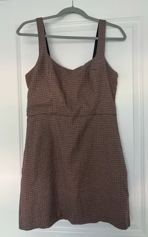NWT Abercrombie & Fitch Houndstooth Mini Dress Brown Plaid Preppy Academic SizeM thumbnail 1