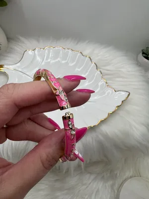 Pink Enamel Gold-Tone Floral Cloisonne Bangle Bracelet thumbnail 6