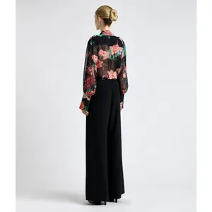 Cue Women's Black Colorful Floral Georgette Tie Neck Blouse Size 14 thumbnail 2