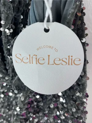 SELFIE LESLIE Gray Sequins Halter Top Low Back Mini Dress Medium Party Date Boho thumbnail 7