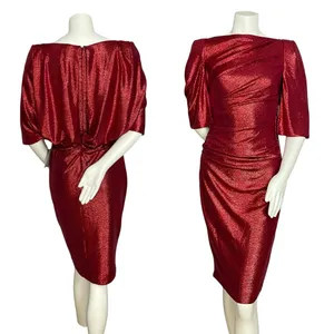 Eliza J Cocktail Dress Capelet Sleeve NWT Ruched‎ Sparkly Red Draped Back Size 8 thumbnail 5