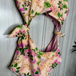 NWT Aerie Tie Cut Out One Piece Cheeky Swimsuit Lip Gloss Boho size S Small thumbnail 9