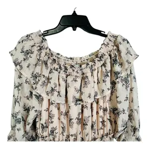 Hayden Los Angeles Floral Ruffle‎ Mini Dress Small Pink Smocked Off Shoulder thumbnail 10