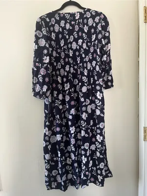 Croft & Barrow Navy Blue Lavender Floral Smocked Square Neck Peasant Midi Dress XL Cottagecore thumbnail 6