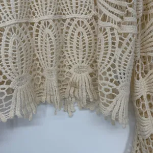 Boho Crochet Lace Long Sleeve Top‎ Cream Sheer Bell Sleeve Festival Blouse thumbnail 3