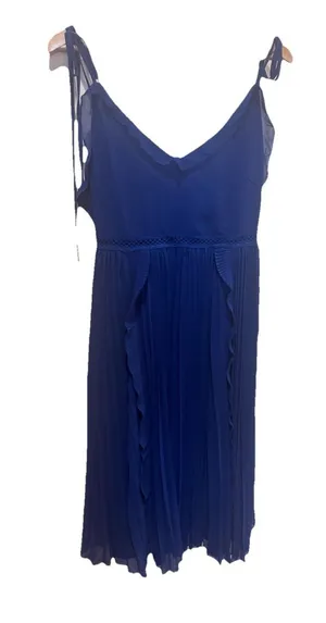 Lulus Never a Dull Moment Royal Blue Tie-Strap Pleated Midi Dress SIZE L thumbnail 1